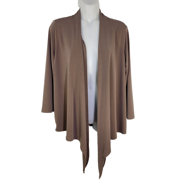 Chicos Easywear Cardigan Size 0 Small Brown Open Front Draped Lace Semi Sheer - Picture 1 of 11